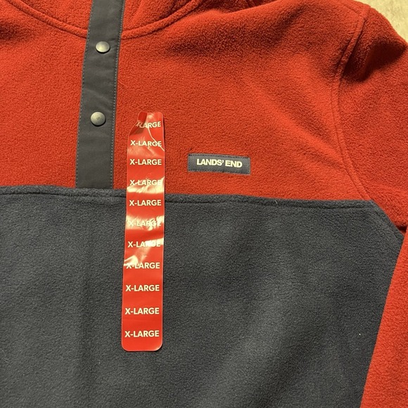 NWT Lands End Sweater Mens Red Blue Fleece 1/4 Snap Outdoor Pullover sz XL - Picture 2 of 10